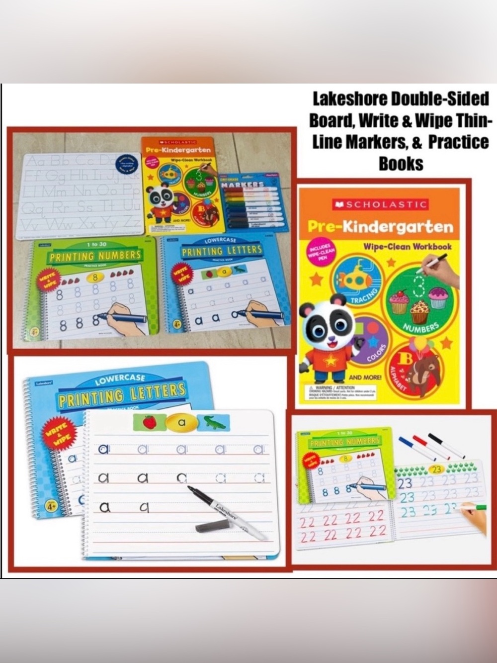 Lakeshore Double-Sided Board, Write & Wipe Thin-Line Markers, &  Practice Books